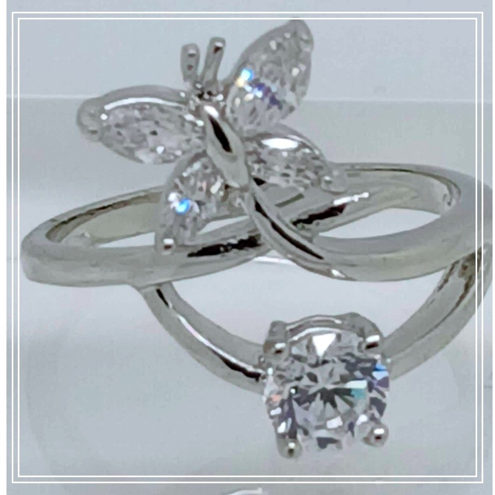Vintage White Gold GP Round Marquise Cut Sim Diamond CZ Butterfly Ring Size 8.25